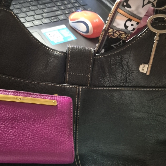 Fossil Handbags - Fossil Black and Purple Leather Shoulder Bag